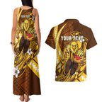 Personalized Hawthorn Hawks Couples Matching Tank Maxi Dress and Hawaiian Shirt Polynesian Tribal Hawk Mascot With Hibiscus Flower Art