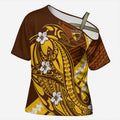 Personalized Hawthorn Hawks Cross Shoulder Shirt Polynesian Tribal Hawk Mascot With Hibiscus Flower Art