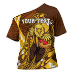 Personalized Hawthorn Hawks Cross Shoulder Shirt Polynesian Tribal Hawk Mascot With Hibiscus Flower Art