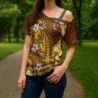 Personalized Hawthorn Hawks Cross Shoulder Shirt Polynesian Tribal Hawk Mascot With Hibiscus Flower Art