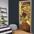 Personalized Hawthorn Hawks Door Cover Polynesian Tribal Hawk Mascot With Hibiscus Flower Art