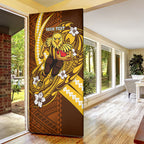 Personalized Hawthorn Hawks Door Cover Polynesian Tribal Hawk Mascot With Hibiscus Flower Art