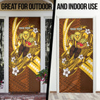 Personalized Hawthorn Hawks Door Cover Polynesian Tribal Hawk Mascot With Hibiscus Flower Art