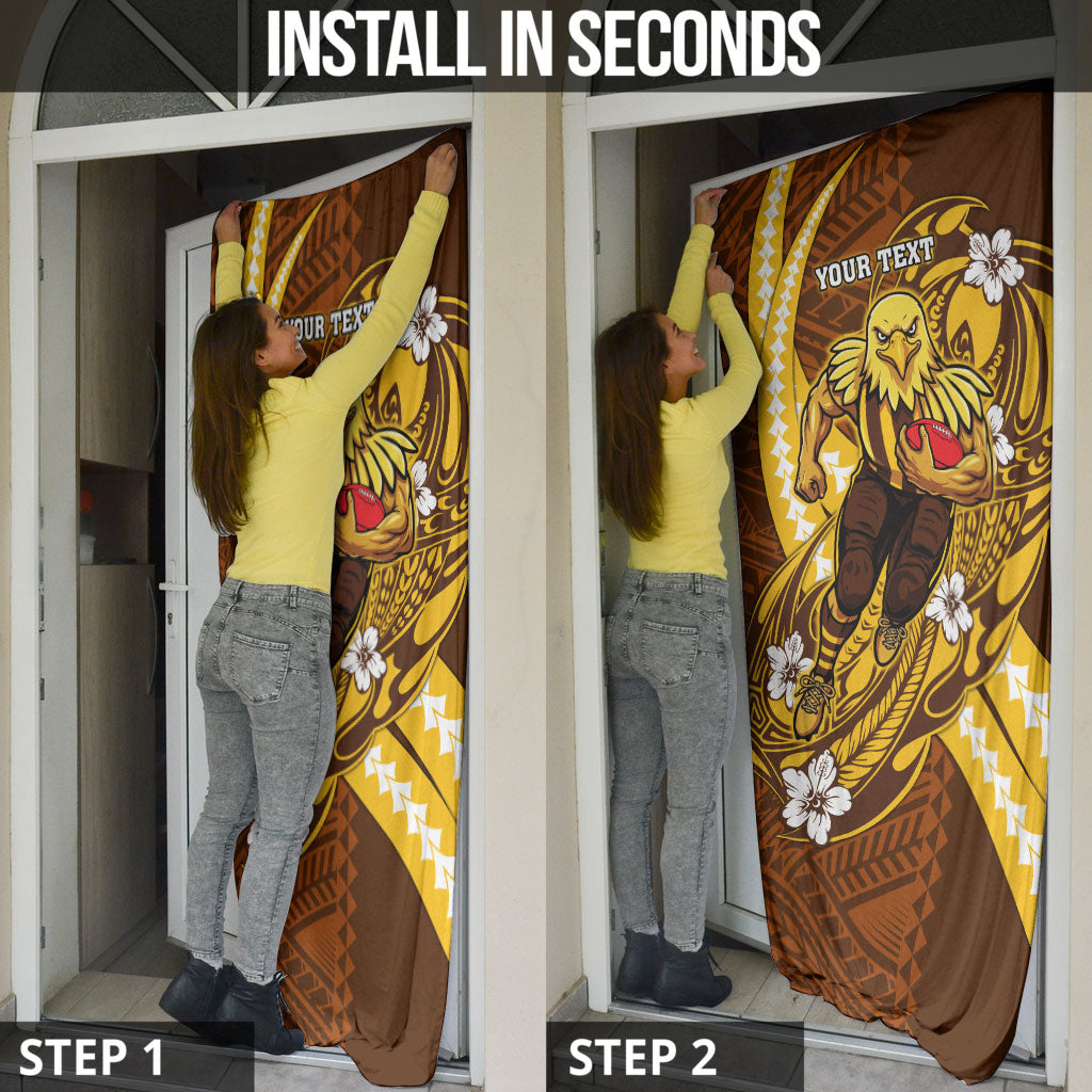 Personalized Hawthorn Hawks Door Cover Polynesian Tribal Hawk Mascot With Hibiscus Flower Art
