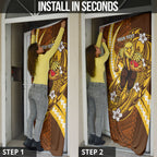 Personalized Hawthorn Hawks Door Cover Polynesian Tribal Hawk Mascot With Hibiscus Flower Art