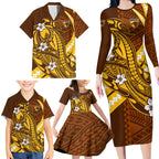 Personalized Hawthorn Hawks Family Matching Long Sleeve Bodycon Dress and Hawaiian Shirt Polynesian Tribal Hawk Mascot With Hibiscus Flower Art