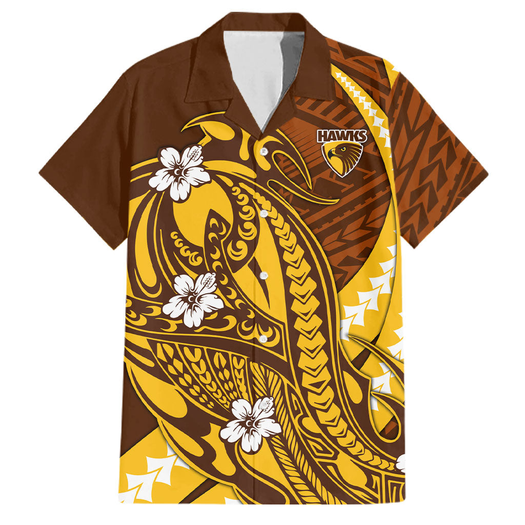 Personalized Hawthorn Hawks Family Matching Mermaid Dress and Hawaiian Shirt Polynesian Tribal Hawk Mascot With Hibiscus Flower Art
