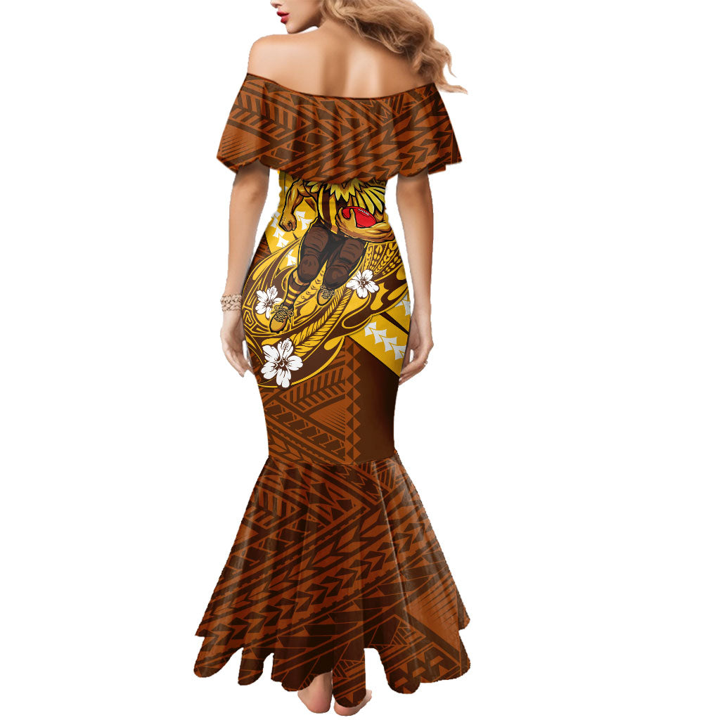 Personalized Hawthorn Hawks Family Matching Mermaid Dress and Hawaiian Shirt Polynesian Tribal Hawk Mascot With Hibiscus Flower Art