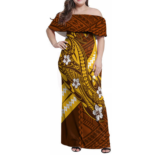 Personalized Hawthorn Hawks Family Matching Off Shoulder Maxi Dress and Hawaiian Shirt Polynesian Tribal Hawk Mascot With Hibiscus Flower Art