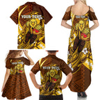 Personalized Hawthorn Hawks Family Matching Summer Maxi Dress and Hawaiian Shirt Polynesian Tribal Hawk Mascot With Hibiscus Flower Art