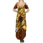 Personalized Hawthorn Hawks Family Matching Summer Maxi Dress and Hawaiian Shirt Polynesian Tribal Hawk Mascot With Hibiscus Flower Art