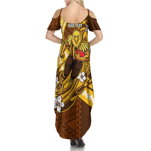 Personalized Hawthorn Hawks Family Matching Summer Maxi Dress and Hawaiian Shirt Polynesian Tribal Hawk Mascot With Hibiscus Flower Art