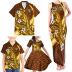 Personalized Hawthorn Hawks Family Matching Tank Maxi Dress and Hawaiian Shirt Polynesian Tribal Hawk Mascot With Hibiscus Flower Art