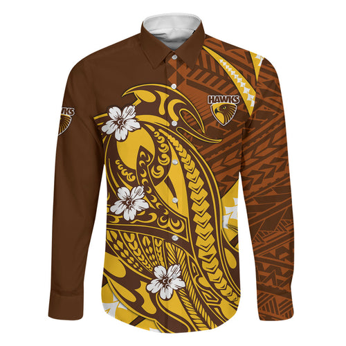 Personalized Hawthorn Hawks Family Matching Tank Maxi Dress and Hawaiian Shirt Polynesian Tribal Hawk Mascot With Hibiscus Flower Art