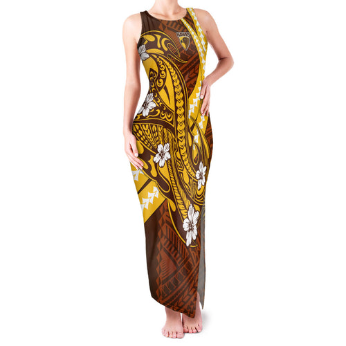 Personalized Hawthorn Hawks Family Matching Tank Maxi Dress and Hawaiian Shirt Polynesian Tribal Hawk Mascot With Hibiscus Flower Art