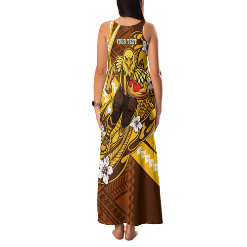 Personalized Hawthorn Hawks Family Matching Tank Maxi Dress and Hawaiian Shirt Polynesian Tribal Hawk Mascot With Hibiscus Flower Art