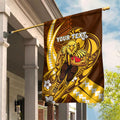 Personalized Hawthorn Hawks Garden Flag Polynesian Tribal Hawk Mascot With Hibiscus Flower Art