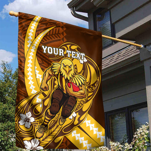 Personalized Hawthorn Hawks Garden Flag Polynesian Tribal Hawk Mascot With Hibiscus Flower Art