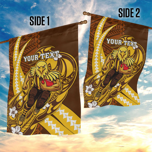 Personalized Hawthorn Hawks Garden Flag Polynesian Tribal Hawk Mascot With Hibiscus Flower Art