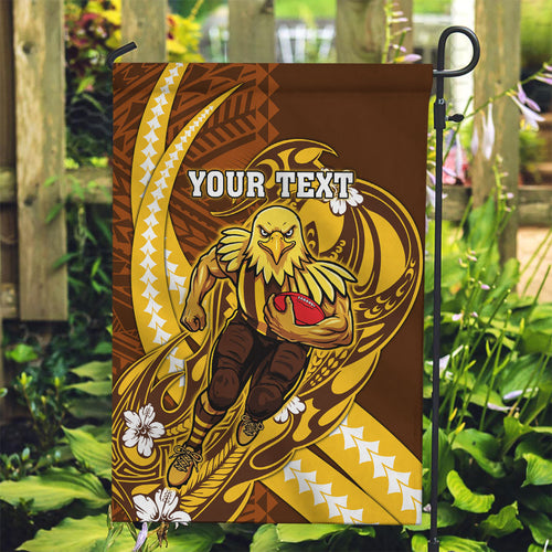 Personalized Hawthorn Hawks Garden Flag Polynesian Tribal Hawk Mascot With Hibiscus Flower Art