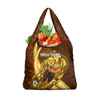 Personalized Hawthorn Hawks Grocery Bag Polynesian Tribal Hawk Mascot With Hibiscus Flower Art