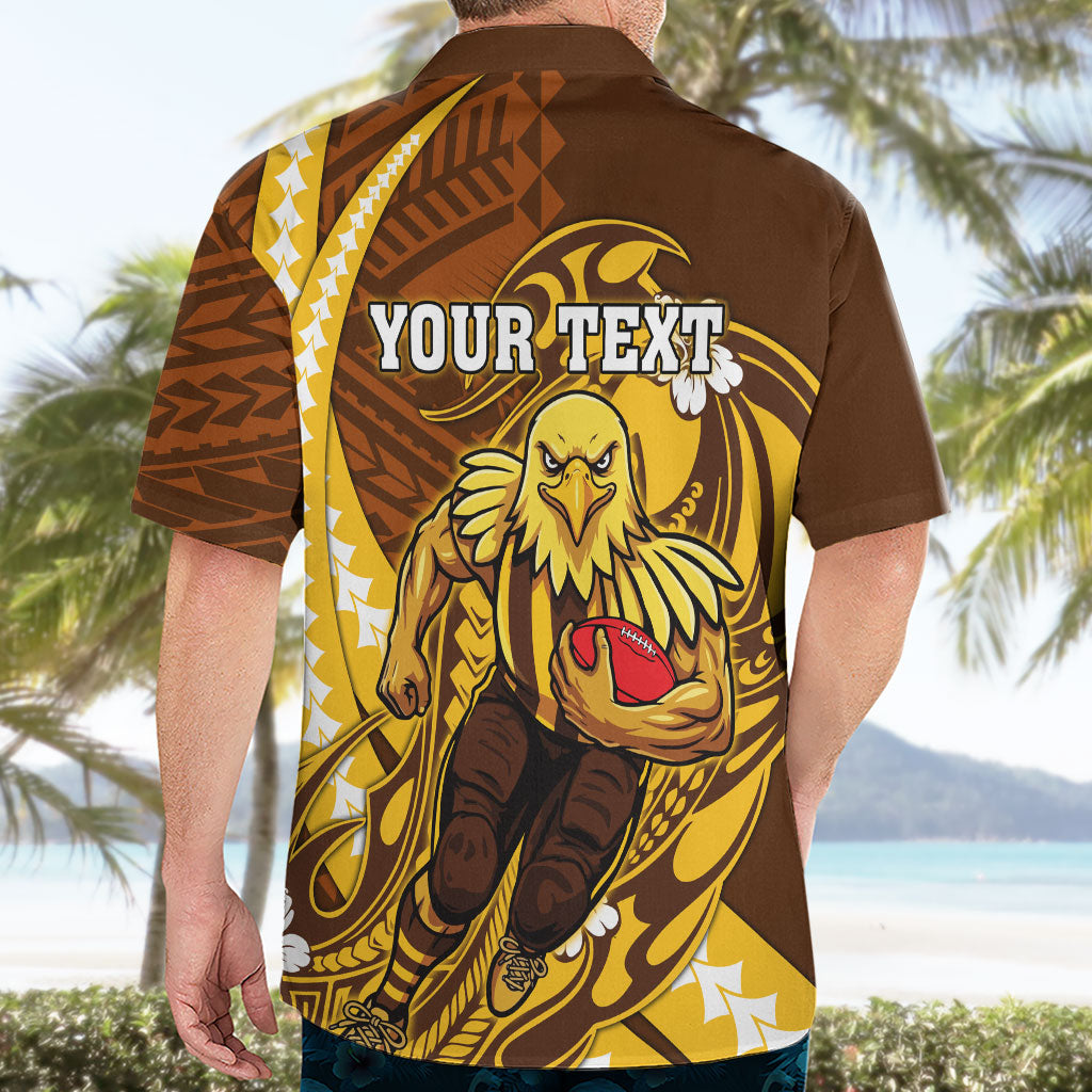 Personalized Hawthorn Hawks Hawaiian Shirt Polynesian Tribal Hawk Mascot With Hibiscus Flower Art