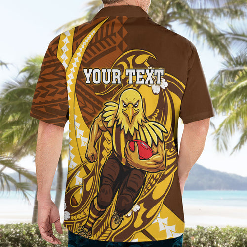 Personalized Hawthorn Hawks Hawaiian Shirt Polynesian Tribal Hawk Mascot With Hibiscus Flower Art