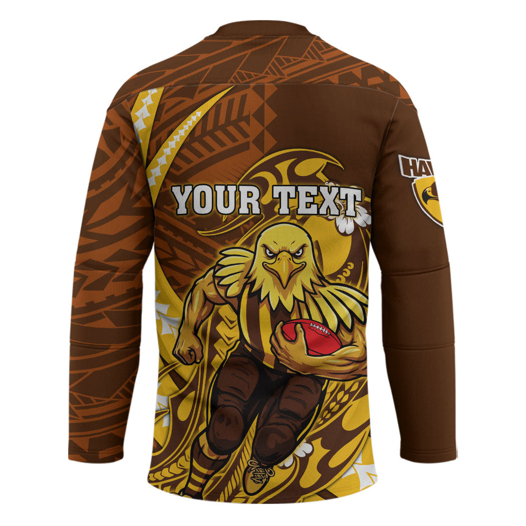 Personalized Hawthorn Hawks Hockey Jersey Polynesian Tribal Hawk Mascot With Hibiscus Flower Art
