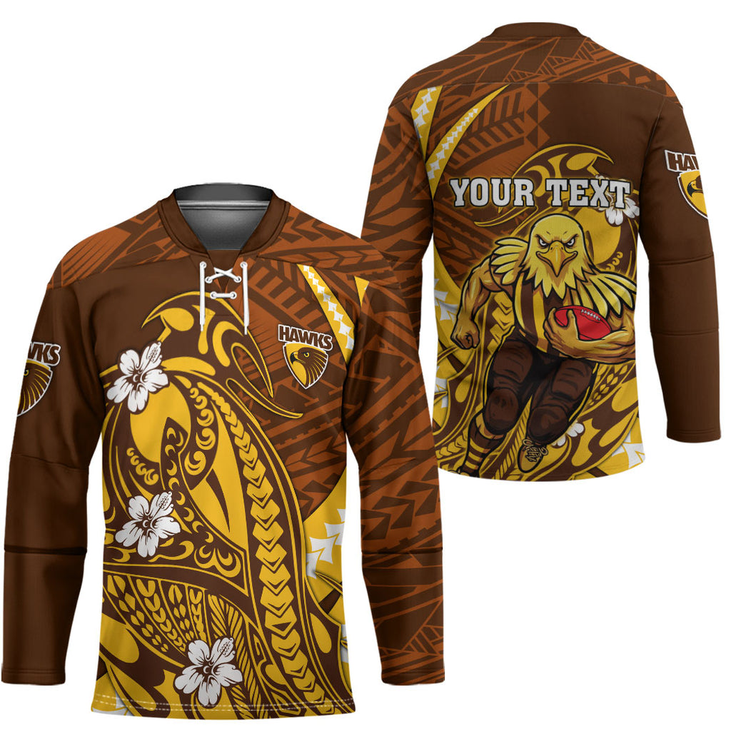 Personalized Hawthorn Hawks Hockey Jersey Polynesian Tribal Hawk Mascot With Hibiscus Flower Art