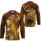Personalized Hawthorn Hawks Hockey Jersey Polynesian Tribal Hawk Mascot With Hibiscus Flower Art
