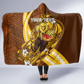 Personalized Hawthorn Hawks Hooded Blanket Polynesian Tribal Hawk Mascot With Hibiscus Flower Art