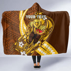 Personalized Hawthorn Hawks Hooded Blanket Polynesian Tribal Hawk Mascot With Hibiscus Flower Art