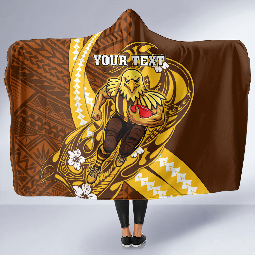 Personalized Hawthorn Hawks Hooded Blanket Polynesian Tribal Hawk Mascot With Hibiscus Flower Art