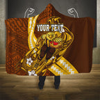 Personalized Hawthorn Hawks Hooded Blanket Polynesian Tribal Hawk Mascot With Hibiscus Flower Art