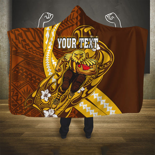 Personalized Hawthorn Hawks Hooded Blanket Polynesian Tribal Hawk Mascot With Hibiscus Flower Art