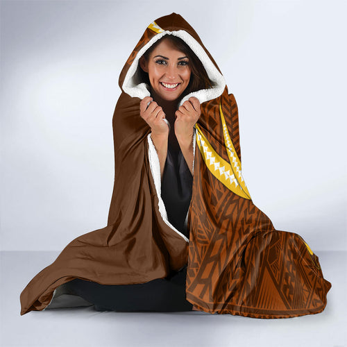 Personalized Hawthorn Hawks Hooded Blanket Polynesian Tribal Hawk Mascot With Hibiscus Flower Art