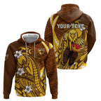Personalized Hawthorn Hawks Hoodie Polynesian Tribal Hawk Mascot With Hibiscus Flower Art