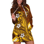 Personalized Hawthorn Hawks Hoodie Dress Polynesian Tribal Hawk Mascot With Hibiscus Flower Art