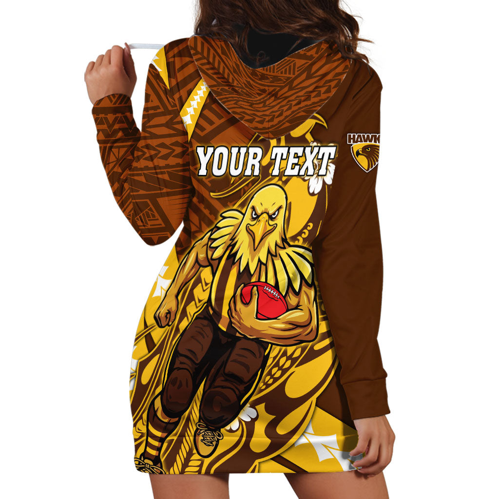 Personalized Hawthorn Hawks Hoodie Dress Polynesian Tribal Hawk Mascot With Hibiscus Flower Art