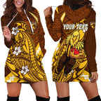 Personalized Hawthorn Hawks Hoodie Dress Polynesian Tribal Hawk Mascot With Hibiscus Flower Art