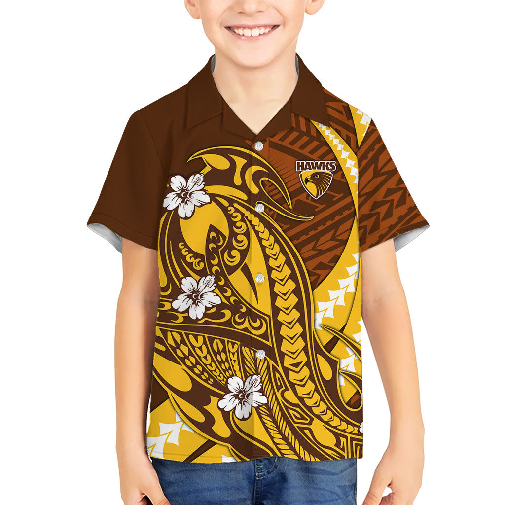 Personalized Hawthorn Hawks Kid Hawaiian Shirt Polynesian Tribal Hawk Mascot With Hibiscus Flower Art