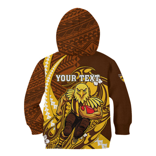 Personalized Hawthorn Hawks Kid Hoodie Polynesian Tribal Hawk Mascot With Hibiscus Flower Art