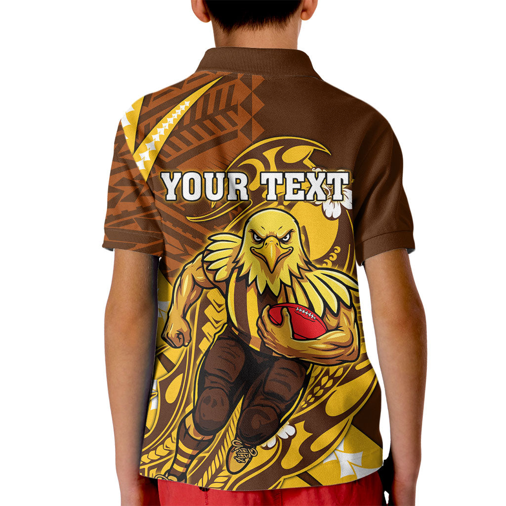 Personalized Hawthorn Hawks Kid Polo Shirt Polynesian Tribal Hawk Mascot With Hibiscus Flower Art