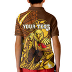 Personalized Hawthorn Hawks Kid Polo Shirt Polynesian Tribal Hawk Mascot With Hibiscus Flower Art