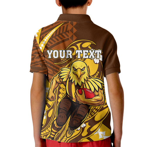 Personalized Hawthorn Hawks Kid Polo Shirt Polynesian Tribal Hawk Mascot With Hibiscus Flower Art