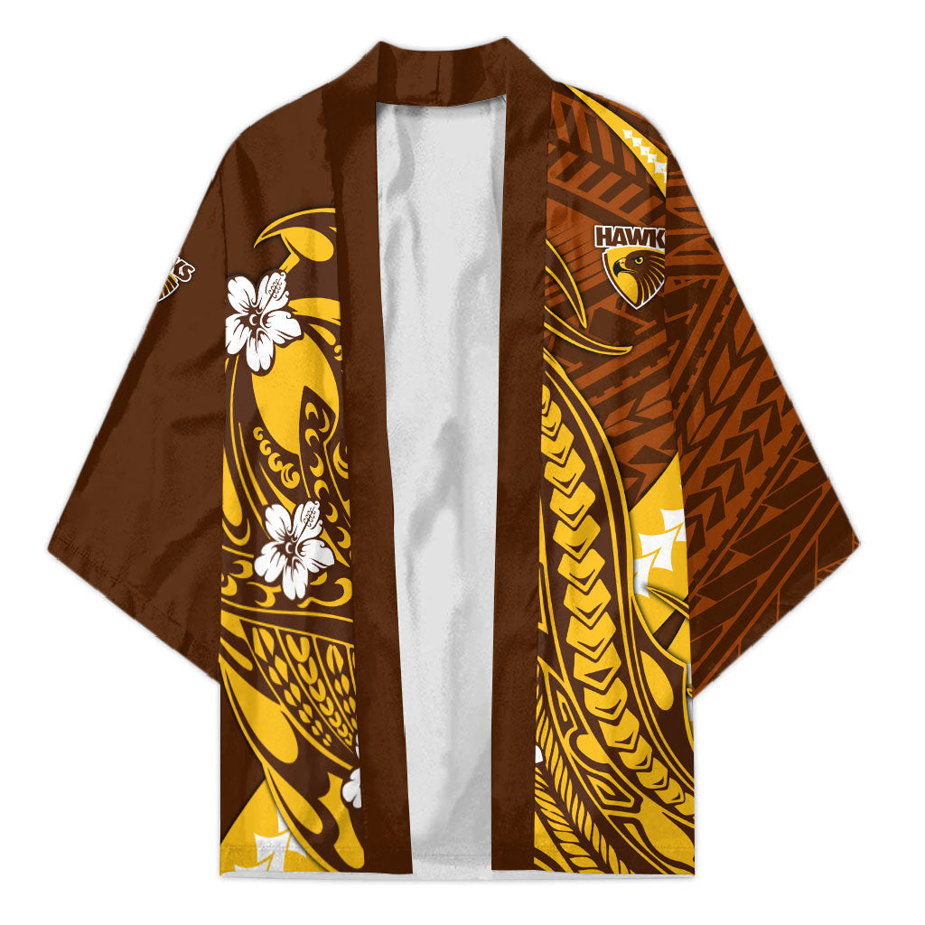 Personalized Hawthorn Hawks Kimono Polynesian Tribal Hawk Mascot With Hibiscus Flower Art