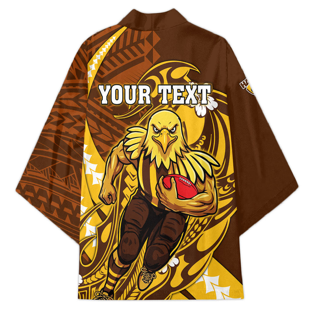 Personalized Hawthorn Hawks Kimono Polynesian Tribal Hawk Mascot With Hibiscus Flower Art