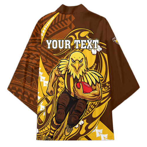 Personalized Hawthorn Hawks Kimono Polynesian Tribal Hawk Mascot With Hibiscus Flower Art
