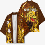 Personalized Hawthorn Hawks Kimono Polynesian Tribal Hawk Mascot With Hibiscus Flower Art