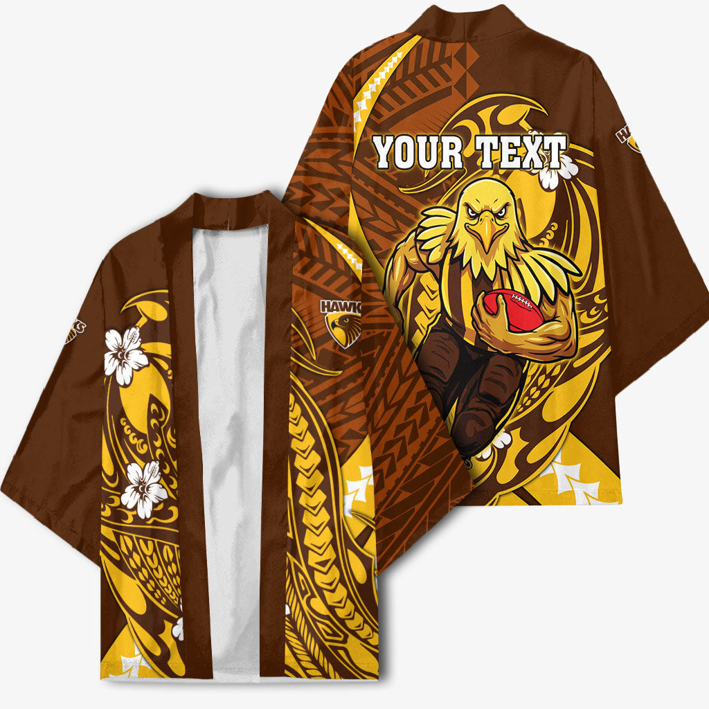 Personalized Hawthorn Hawks Kimono Polynesian Tribal Hawk Mascot With Hibiscus Flower Art